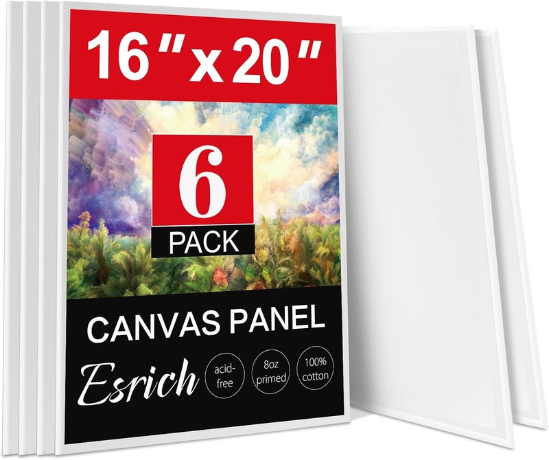 ESRICH لوحة قماش للرسم 16x20 بوصة، 6 عبوات من لوحات القماش للرسم قطنية مهيأة خالية من الأحماض لوحات قماشية كبيرة فارغة للرسم بالزيت، الألوان المائية، الألوان الأكريليكية، الغواش والتيمبرا. - Image 1